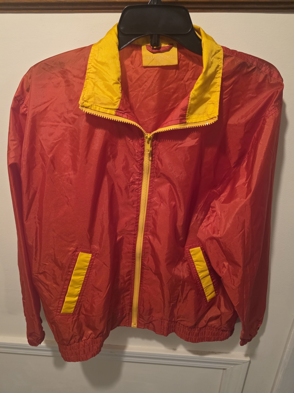 Women’s Red Bomber Jacket with Yellow Trim